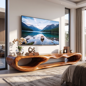 TV Console Solid Wood with Sculptural Double Loop Base for Living Room Decor