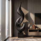 Tall Solid Wood Abstract Flame Floor Sculpture with Plinth for Modern Interiors