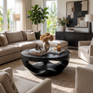 Coffee Table Solid Wood with Sculptural Hollow Bowl Base