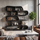Bookshelf Solid Wood with Sculptural Freeform Loop Shelves for Living Room Display