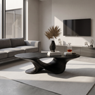 Coffee Table Solid Wood with Sculptural Flowing Arch Base for Living Room