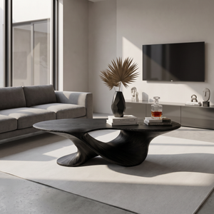 Coffee Table Solid Wood with Sculptural Flowing Arch Base for Living Room