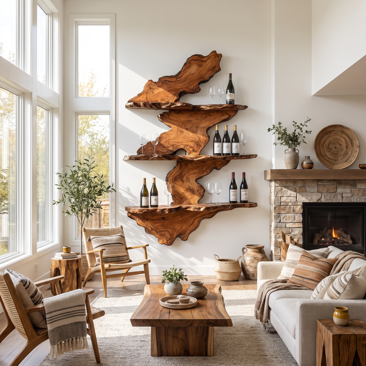 Wall Mounted Wine Rack Solid Wood with Organic Live Edge
