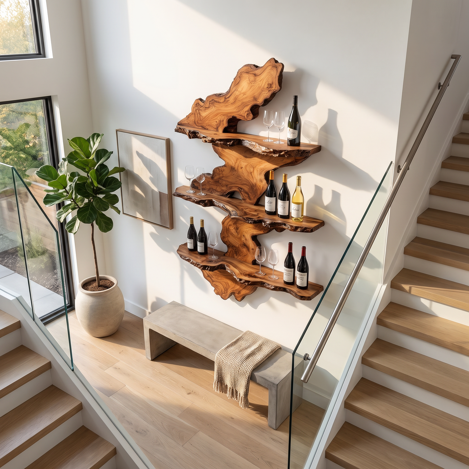 Wall Mounted Wine Rack Solid Wood with Organic Live Edge