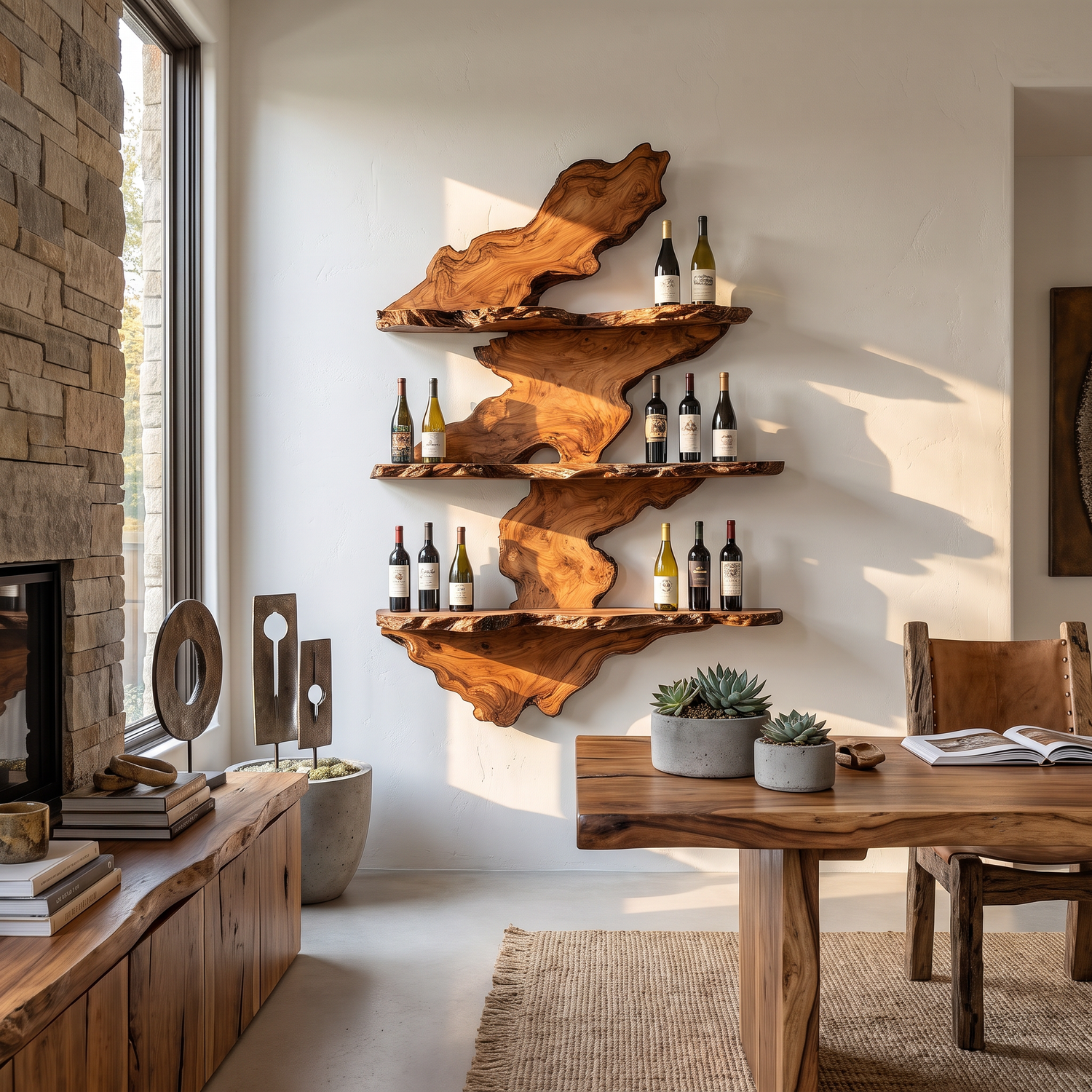 Wall Mounted Wine Rack Solid Wood with Organic Live Edge