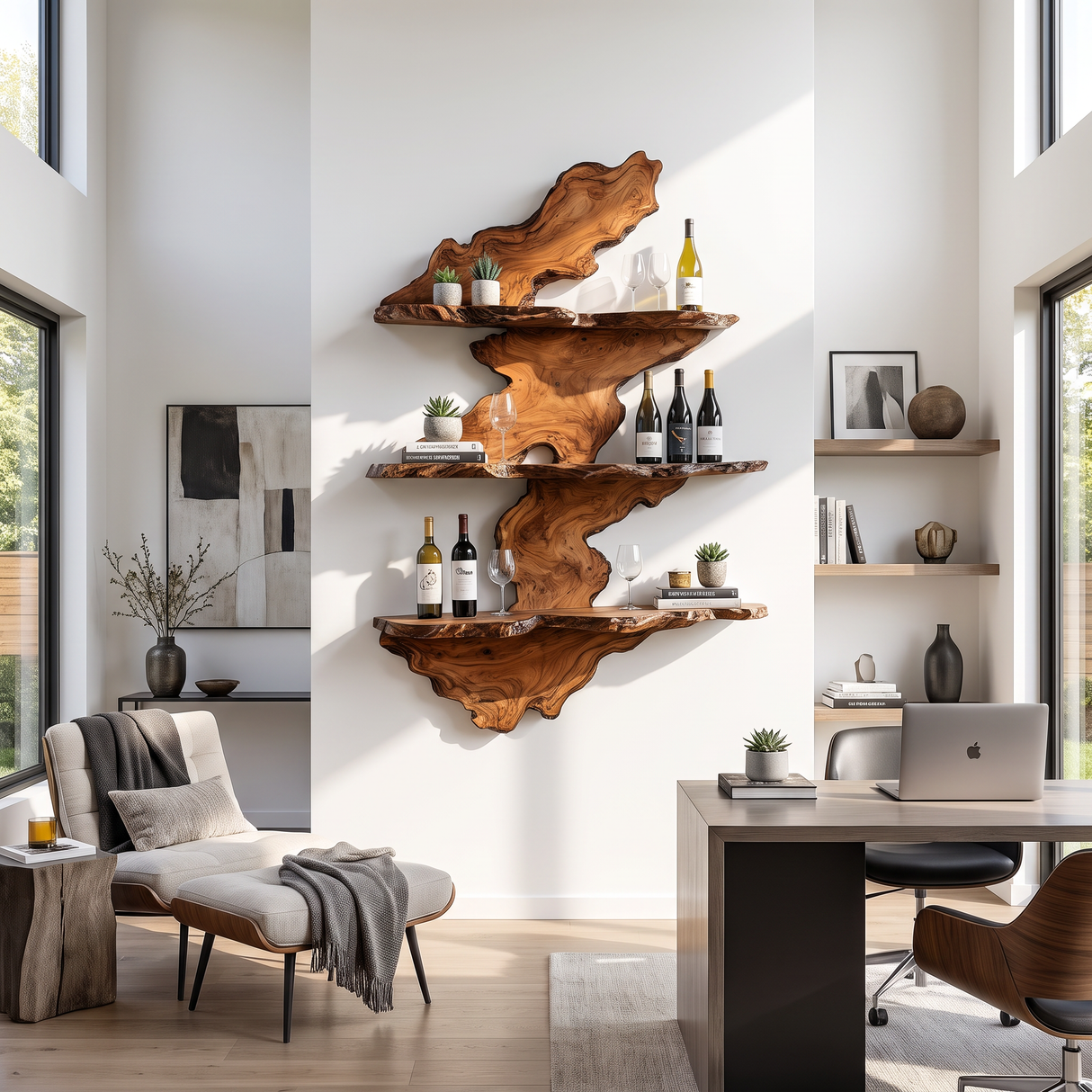 Wall Mounted Wine Rack Solid Wood with Organic Live Edge