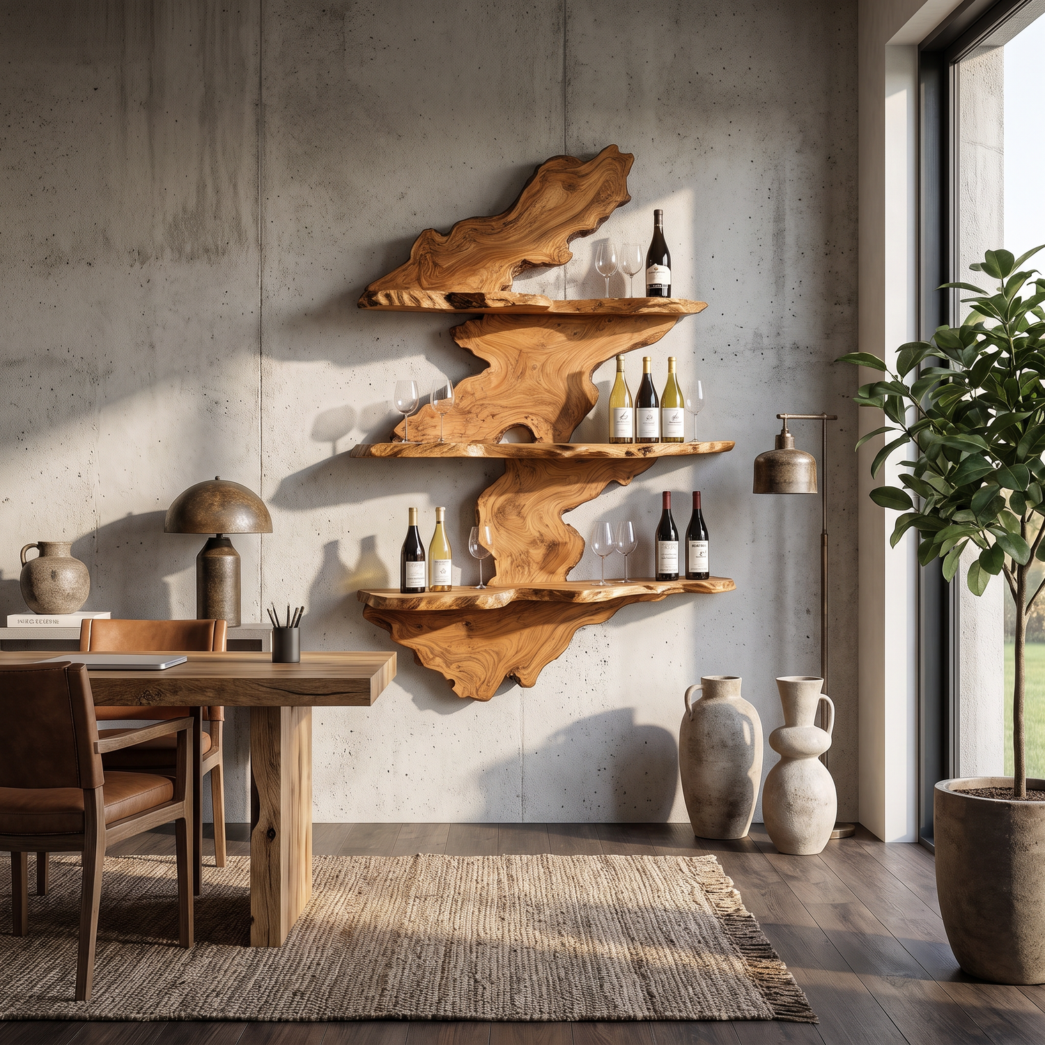 Wall Mounted Wine Rack Solid Wood with Organic Live Edge