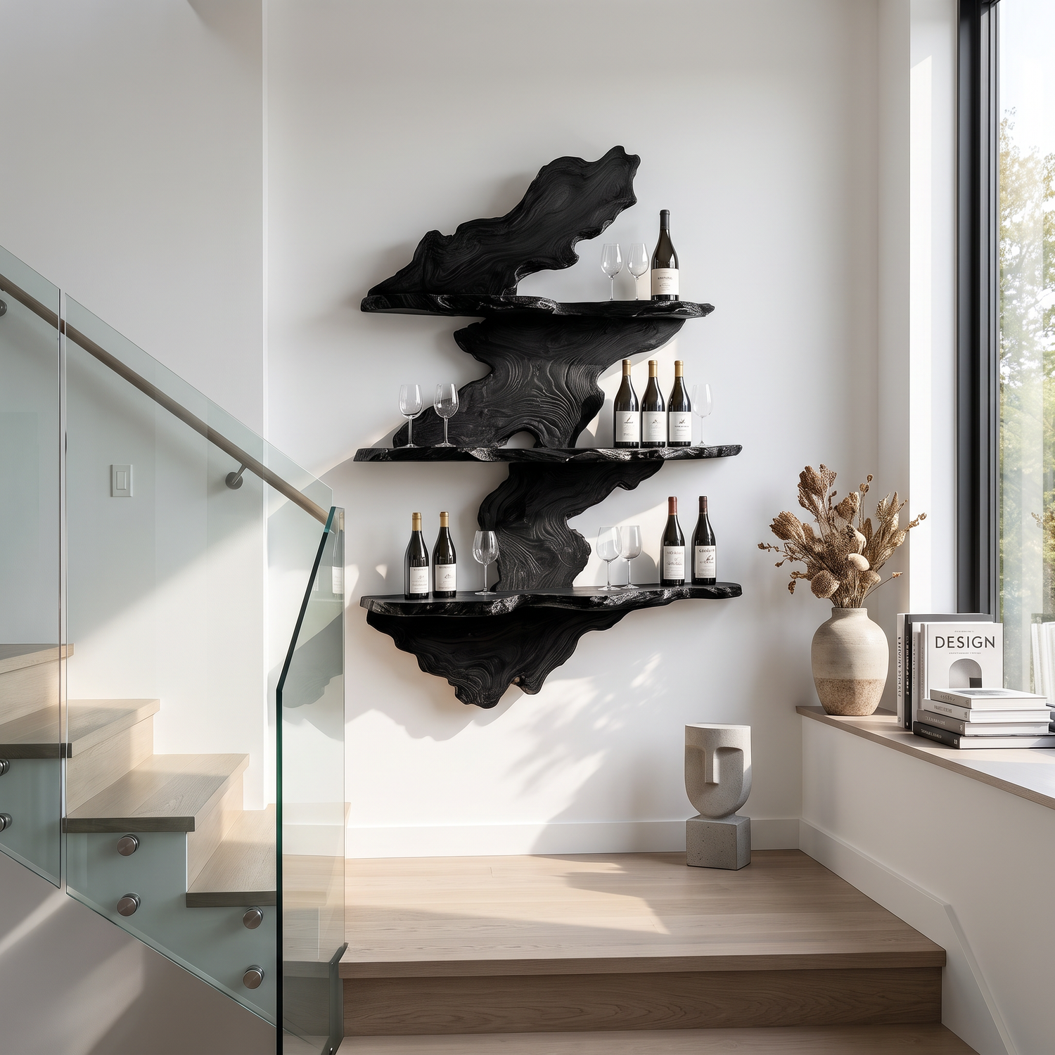 Wall Mounted Wine Rack Solid Wood with Organic Live Edge