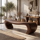 Bench Solid Wood with Sculptural Waterfall Base and Flowing Organic Seat