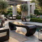 Bench Solid Wood with Sculptural Waterfall Base and Flowing Organic Seat