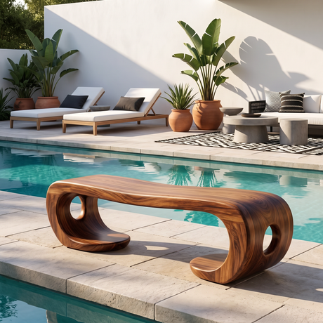 Bench Solid Wood with Sculptural Loop Base and Flowing Organic Seat