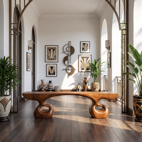 Bench Solid Wood with Sculptural Double Loop Base and Flowing Live Edge Seat