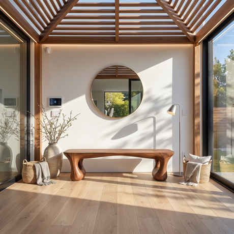 Bench Solid Wood with Sculptural Loop Base and Flowing Live Edge Seat
