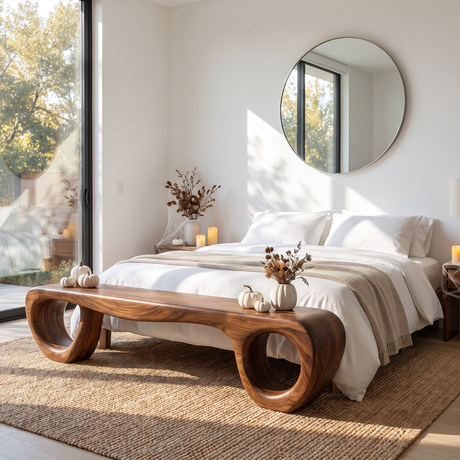 Bench Solid Wood with Sculptural Loop Base and Flowing Organic Live Edge Seat