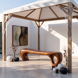 Bench Solid Wood with Sculptural Waterfall Base and Flowing Organic Seat