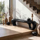 Bench Solid Wood with Sculptural Waterfall Base and Flowing Organic Seat