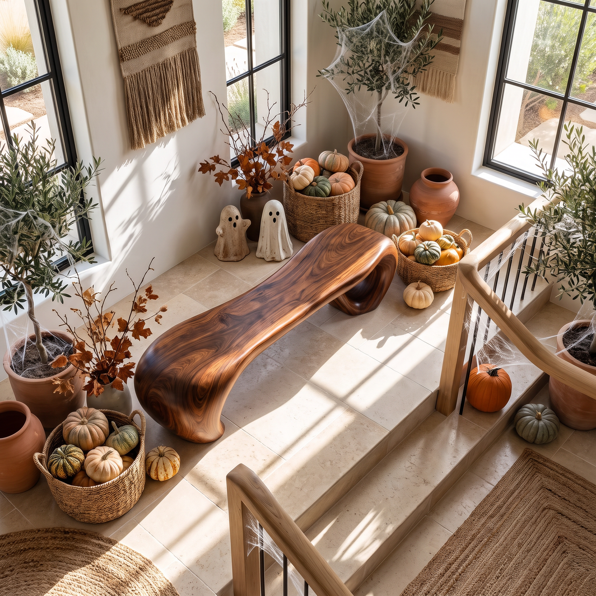 Bench Solid Wood with Sculptural Waterfall Base and Flowing Organic Seat