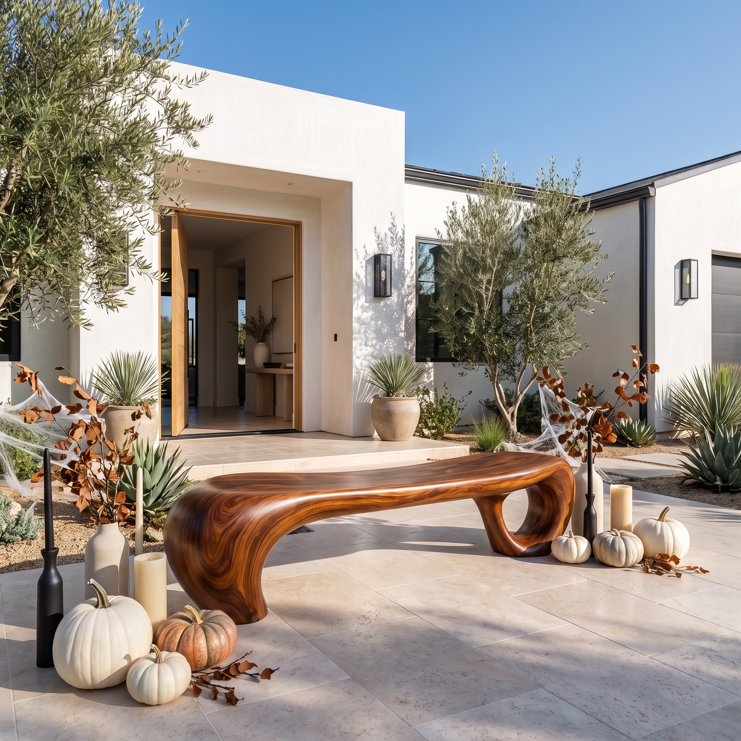 Bench Solid Wood with Sculptural Waterfall Base and Flowing Organic Seat