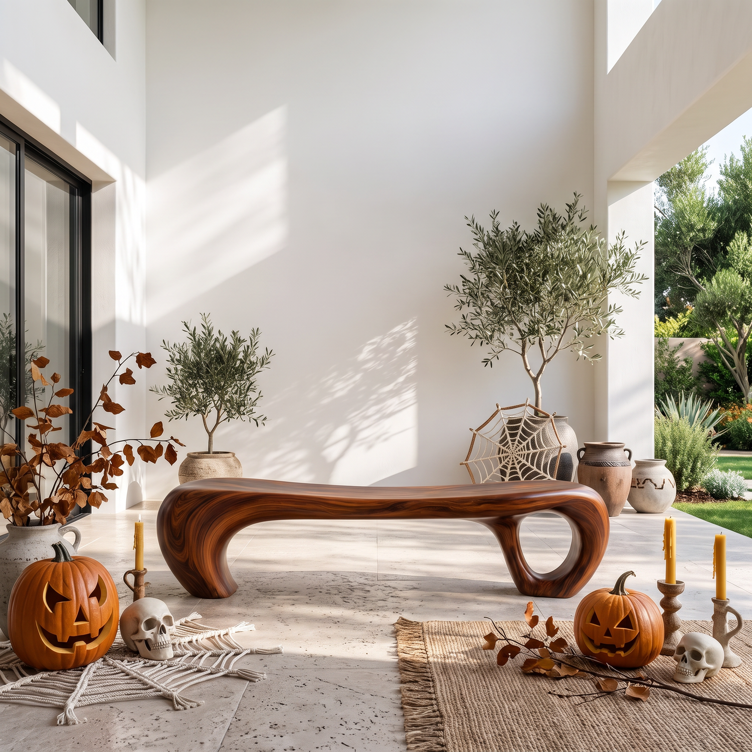 Bench Solid Wood with Sculptural Waterfall Base and Flowing Organic Seat
