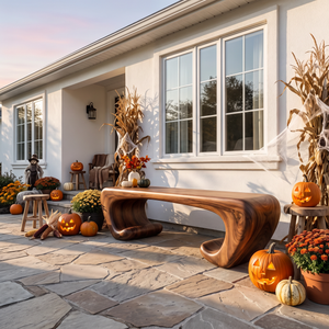 Bench Solid Wood with Sculptural Scroll Base and Flowing Organic Seat