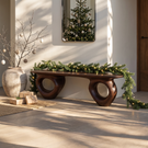 Bench Solid Wood with Sculptural Ring Base and Flowing Live Edge Seat