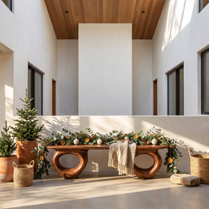 Bench Solid Wood with Sculptural Ring Base and Flowing Live Edge Seat