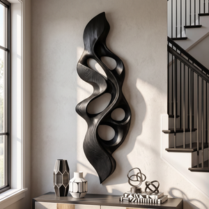 Wall Sculpture Vertical Flame with Organic Carved Openings