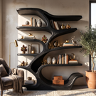 Organic Solid Wood Bookshelf with Tree Branch Inspired Sculptural Shelves