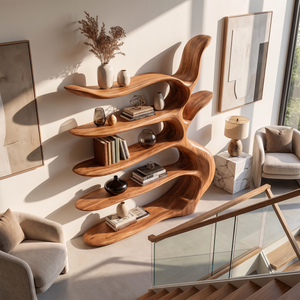 Sculptural  Bookshelf with Tree Inspired Branch Shelves and Organic Open Design