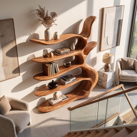 Sculptural  Bookshelf with Tree Inspired Branch Shelves and Organic Open Design