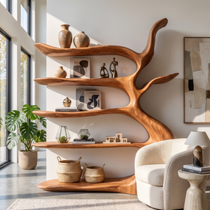 Sculptural  Bookshelf with Tree Inspired Branch Shelves and Organic Open Design