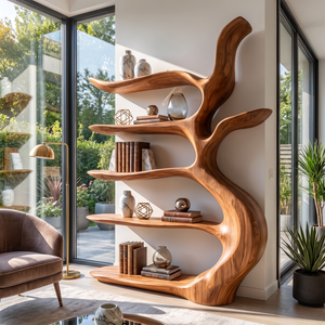 Sculptural  Bookshelf with Tree Inspired Branch Shelves and Organic Open Design