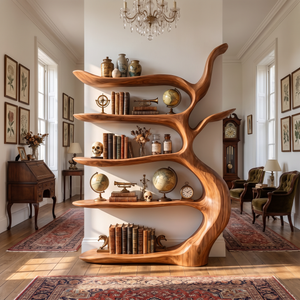 Sculptural  Bookshelf with Tree Inspired Branch Shelves and Organic Open Design