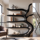 Sculptural  Bookshelf with Tree Inspired Branch Shelves and Organic Open Design