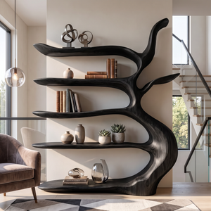 Sculptural  Bookshelf with Tree Inspired Branch Shelves and Organic Open Design