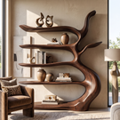 Sculptural  Bookshelf with Tree Inspired Branch Shelves and Organic Open Design