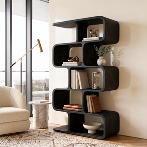 Organic Solid Wood Bookshelf with Staggered Rounded Compartments