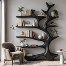 Nature Inspired Solid Wood Bookcase with Freeform Tree Shelving