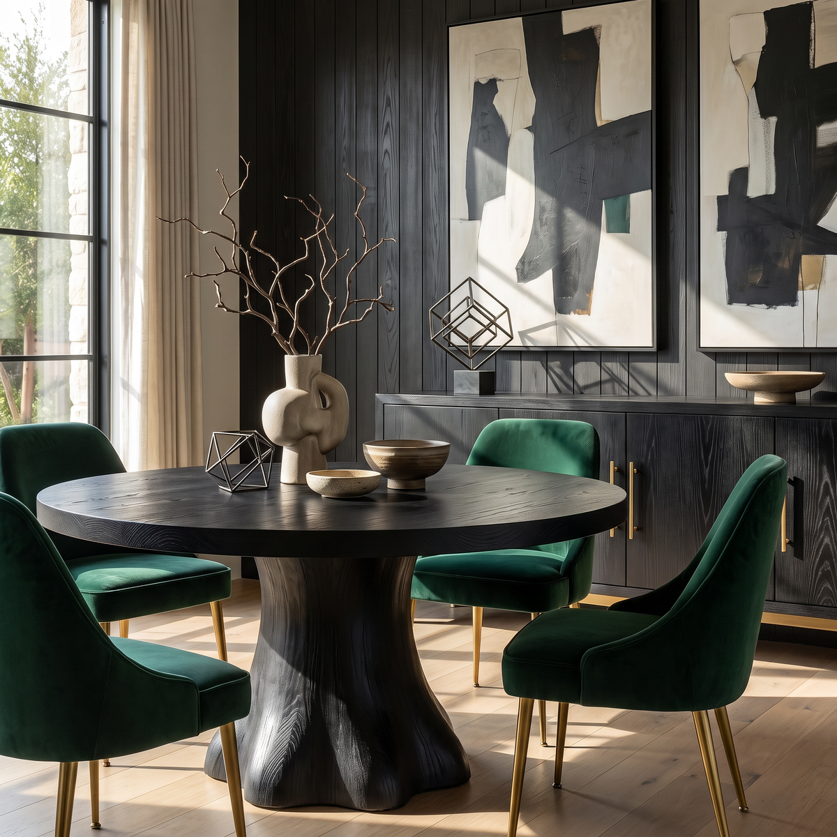 Dining Table with Flared Pedestal Base and Round Solid Wood Top