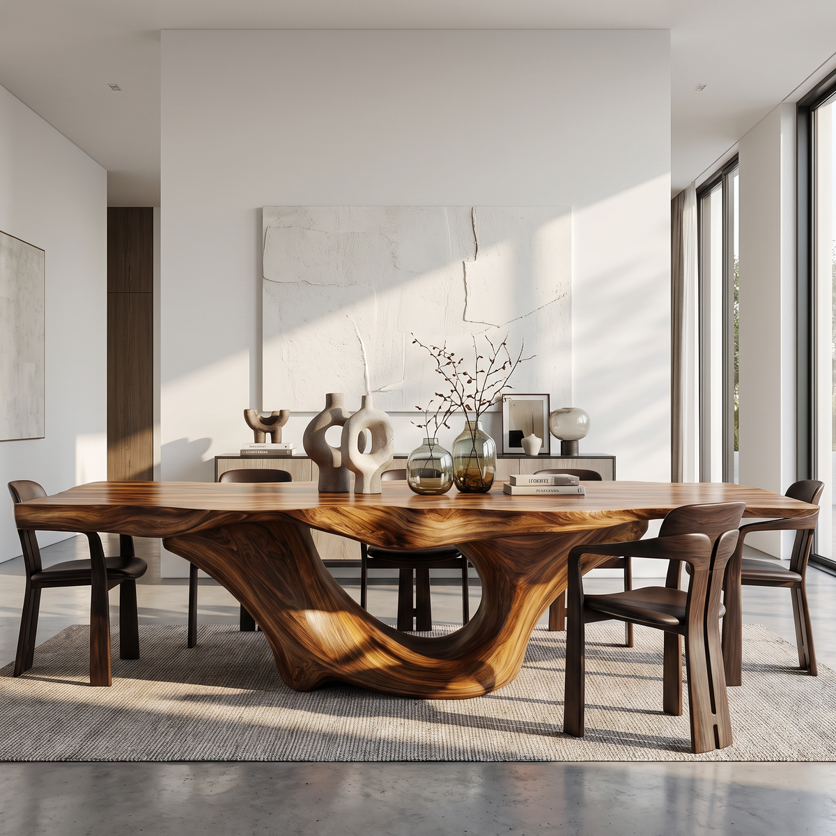 Dining Table with Sculpted Canyon Base and Organic Solid Wood Top