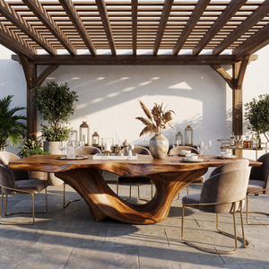 Dining Table with Sculpted Canyon Base and Organic Solid Wood Top