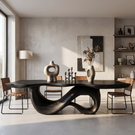 Dining Table with Sculptural Double Loop Base and Solid Wood Top