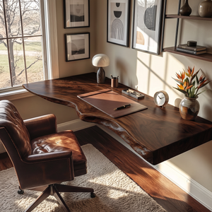 Floating Desk with Sculpted Live Edge and Wall Mounted Design
