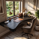 Floating Solid Wood Corner Desk with Curved Live Edge and Natural Slab Design