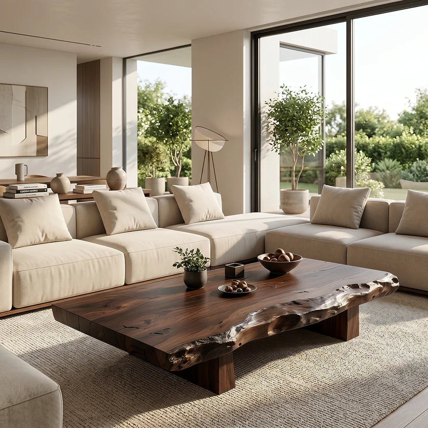 Live Edge Solid Wood Coffee Table for Modern Zen Lounges