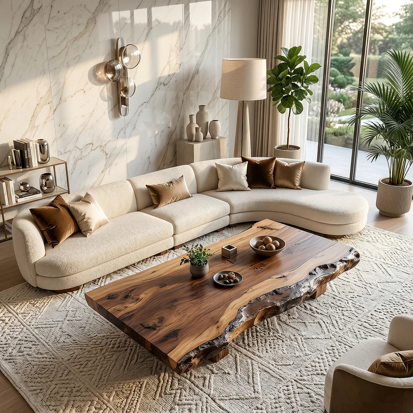 Live Edge Solid Wood Coffee Table for Modern Zen Lounges