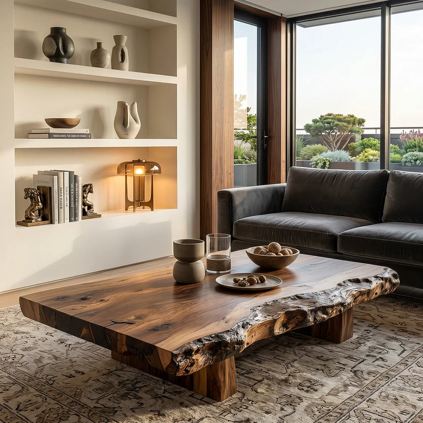 Live Edge Solid Wood Coffee Table for Modern Zen Lounges