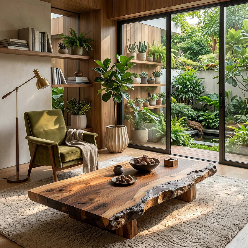 Live Edge Solid Wood Coffee Table for Modern Zen Lounges