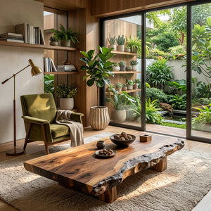 Live Edge Solid Wood Coffee Table for Modern Zen Lounges