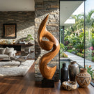 Tall Solid Wood Flowing Curve Floor Sculpture with Plinth for Modern Interiors